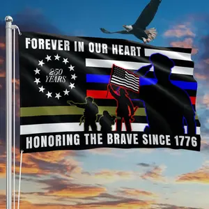 Forever in Our Hearts Military Tribute Flag, Honoring 250 Years of America Veterans Patriotic Grommet Flag