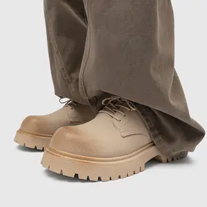 Derby Shoes New British Style Casual High-End Sense Big Leather Shoes Thick Bottom Big Yellow Derby Shoes All Seasons