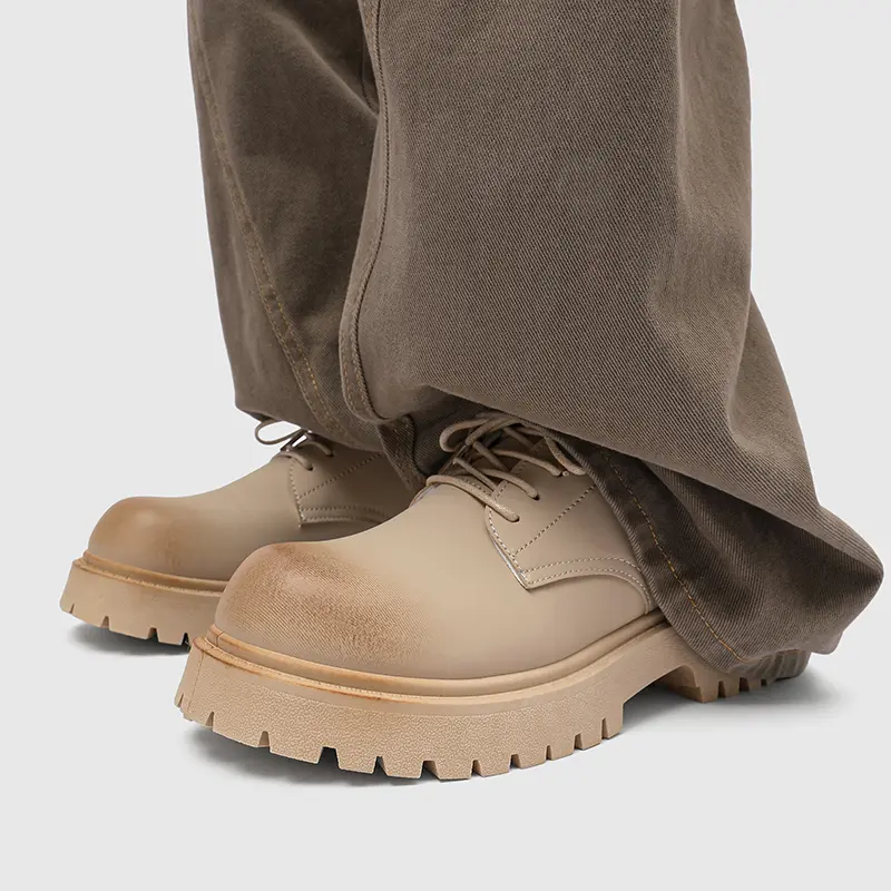 Derby Shoes New British Style Casual High-End Sense Big Leather Shoes Thick Bottom Big Yellow Derby Shoes All Seasons