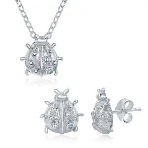 Sterling Silver, Small Lady Bug Necklace & Earrings Set
