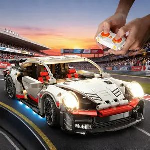 RC 911 Supercar Building Set (1:14 Scale) - 1000+ Pcs with Dual Motors, LED Lights & Acrylic Case - Professional Racing Block Kit - Ideal Holiday Gift for Boys & Adult Fans