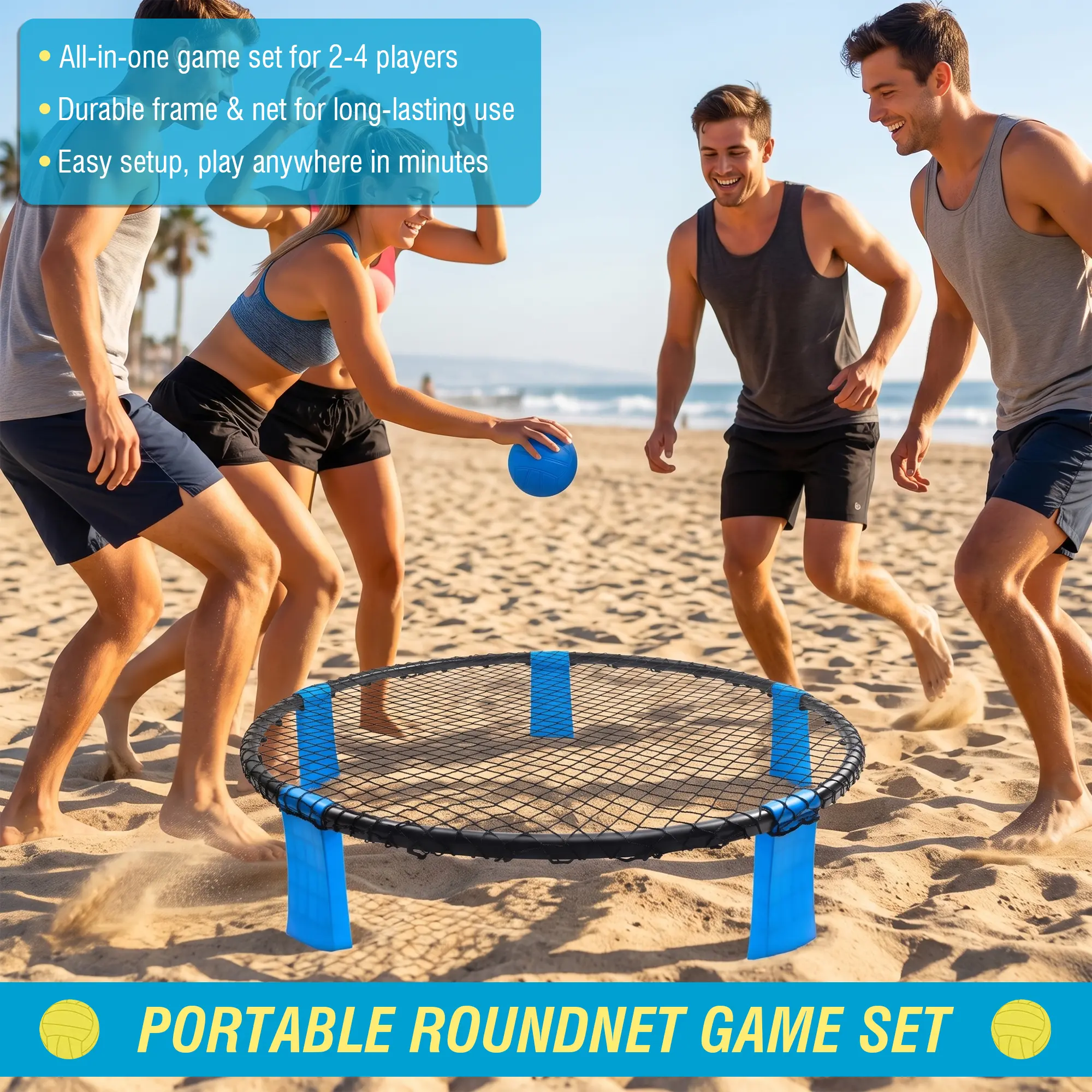 36-Inch Roundnet Volleyball Rebounder Game Set, Portable Outdoor Volleyball Training Equipment with 2 Balls, Carry Bag, Sturdy High-Tension Pitchback Net, 2-4 Player Family Game for Backyard Camping