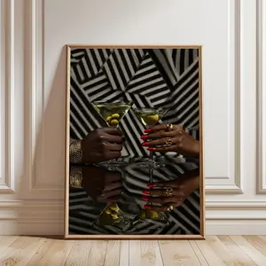 Retro Martini Wall Art, Black Girl Bar Cart Painting, Bar Cart Art Print, African American Art, Vintage Black Couple Print, Trendy Cocktail