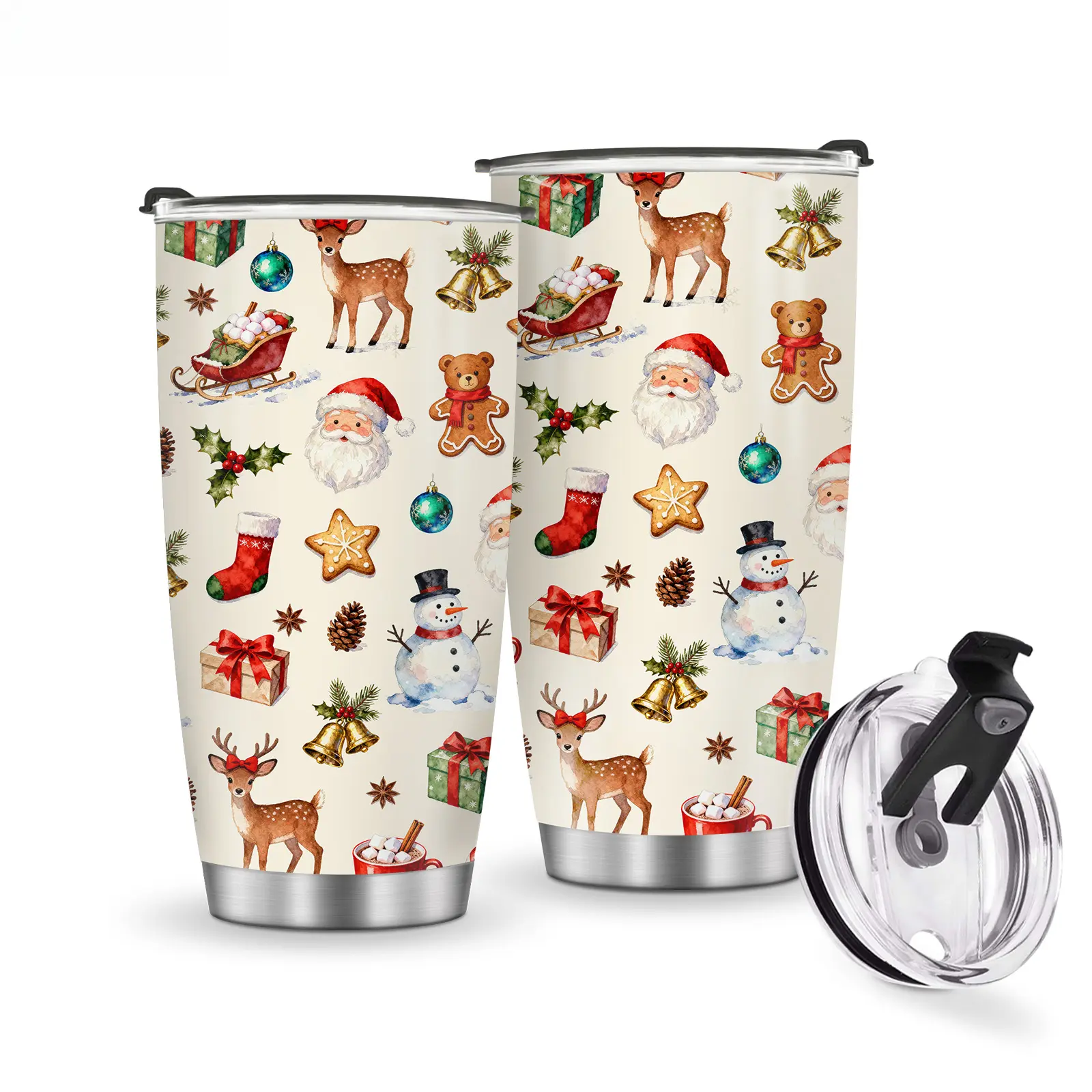20oz Santa's Reindeer Insulated Stainless Steel Tumbler - Leakproof Portable Coffee Thermal Cup with Lid, Reusable Flasks for Hot/Cold Coffee & Iced Tea, Christmas Gift for Men & Women