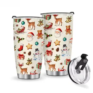 Santa's Reindeer Insulated Travel Mug with Lid, 20oz Leakproof - Stainless Steel Coffee & Tea Cup, Reusable Hot/Cold Beverage Bottle for Men & Women, Christmas Gift Suitable for Christmas, Valentine's, Mother's Day, Father's Day, New Year