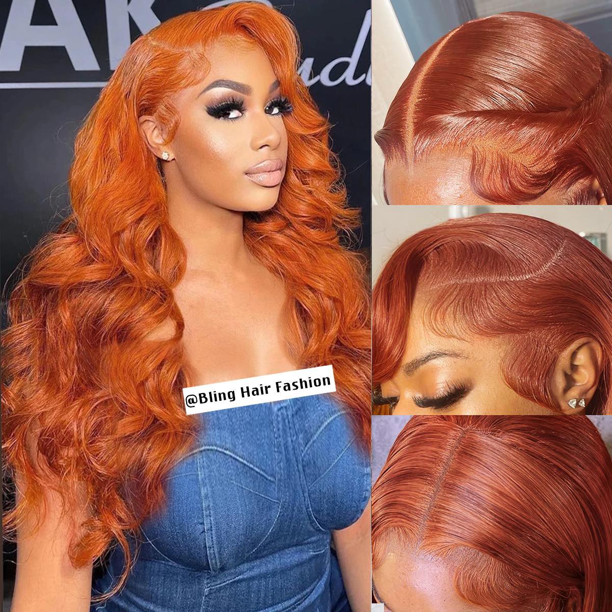 Bling Hair Reddish Brown Body Wave 13x4 13x6 Lace Frontal Human Hair Wigs 180 Density Copper Brown 33B Colored Lace Front Wig Pre Plucked Brazilian Virgin Hair Natural Hairline