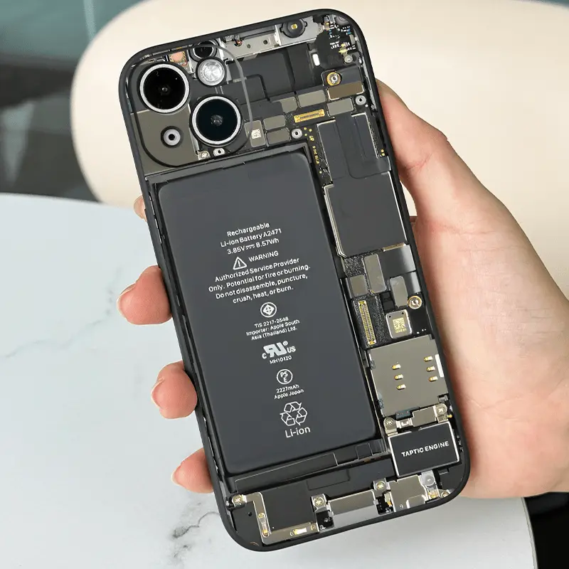 Futuristic Smartphone Circuit Phone Case, Mechanical Hardware Blueprint Clear Cover for iPhone 17 16 15 14 13 12 11 X Plus Pro Max, Tech Lover Gift
