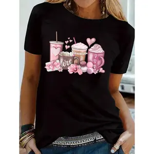 Women's Summer Casual Coffee Lover Printed Short Sleeves Graphic T-Shirt Women's Clothing