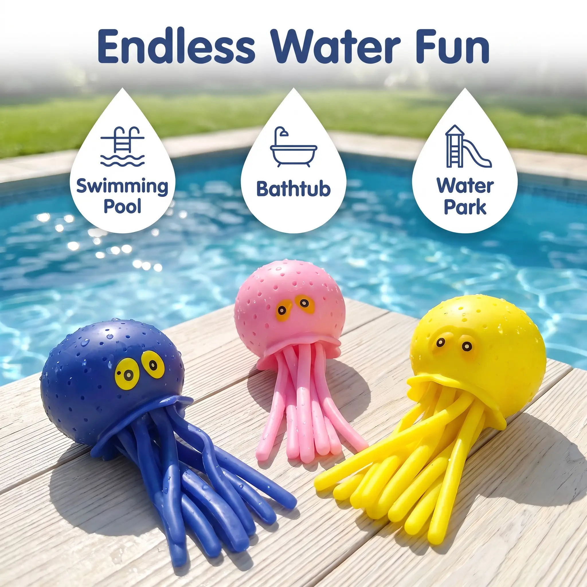 3pcs Octopus Water Balls Squishy Toy, Sensory Stress Relief Floating Water Splash Balls Bomb, Beach Water Toys & Swimming Toy, Fun for Outdoor Activity