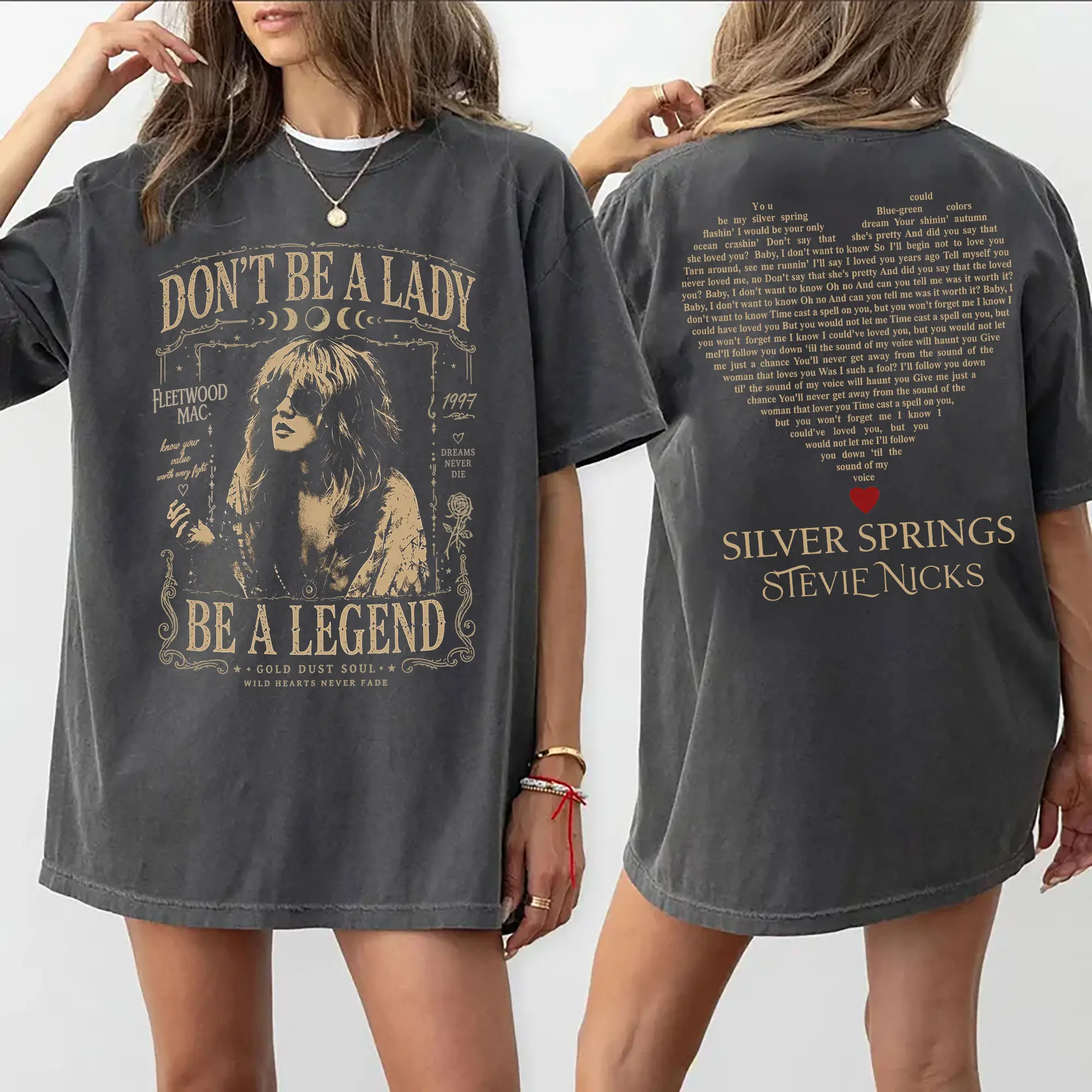 Graphic Stevie Niicks 2 sides T-Shirt, Retro Don't Be A Lady Be A Legend Shirt, Two Sides Silver Springs Tee, Gift for Women and Men