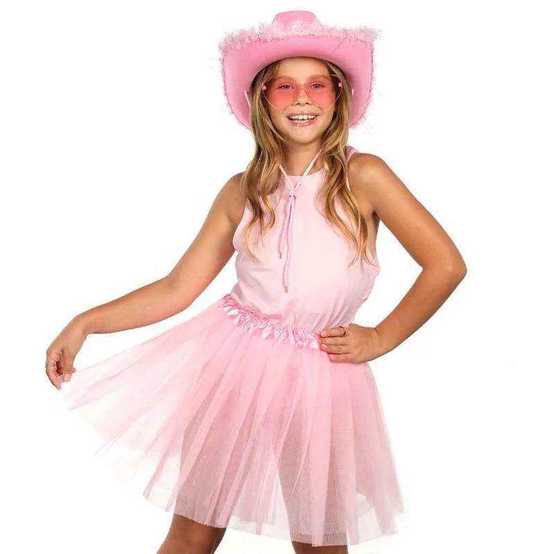 Cowgirl Hat with Glasses - Hot Pink Cowboy Hat with Feathers