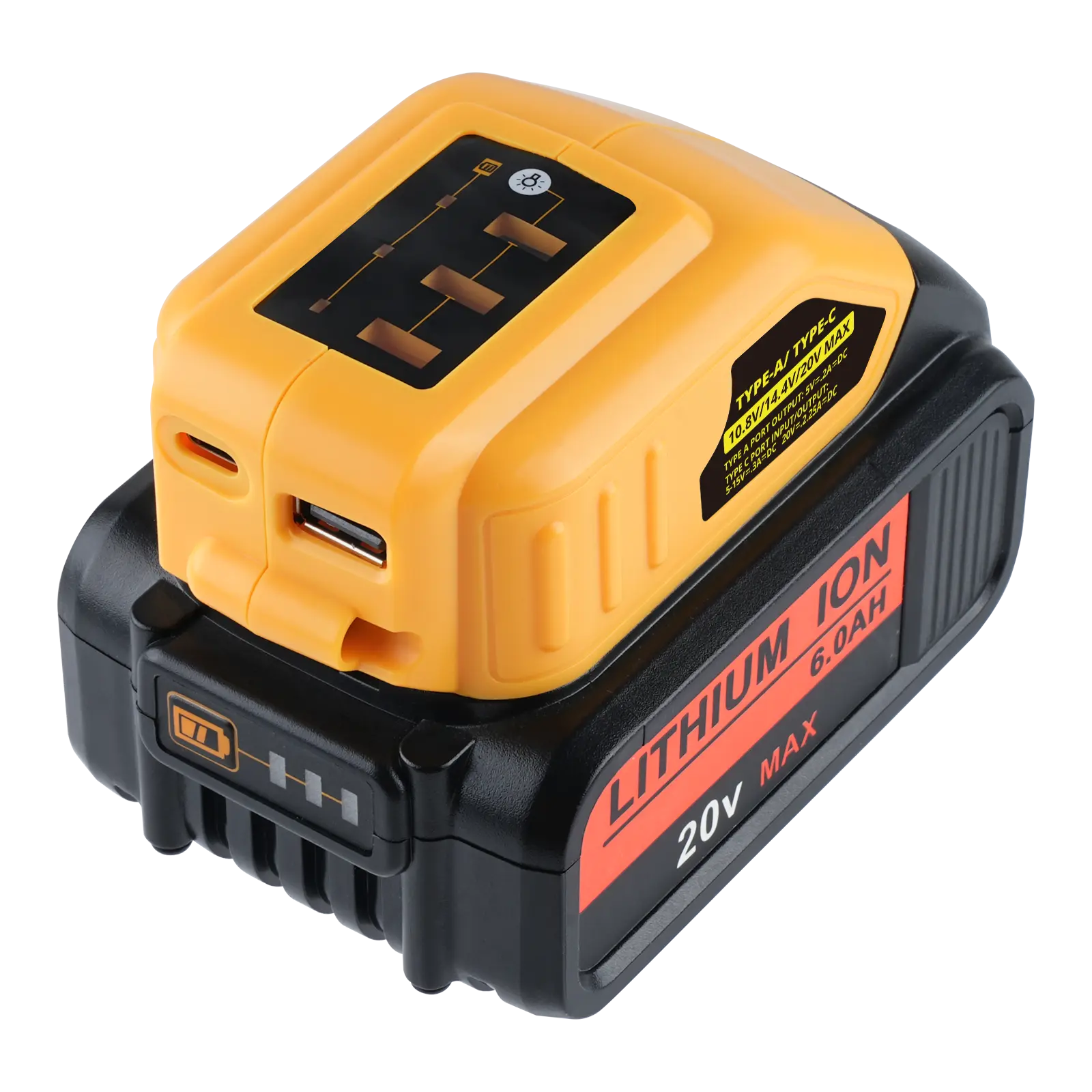DCB090 USB Battery Adapter for Dewalt 18V-20V Power Tools, 5V 2.1A Charger Adapter, Jobsite Abuse-Resistant Durable Accessory with Lithium Ion Battery Compatibility