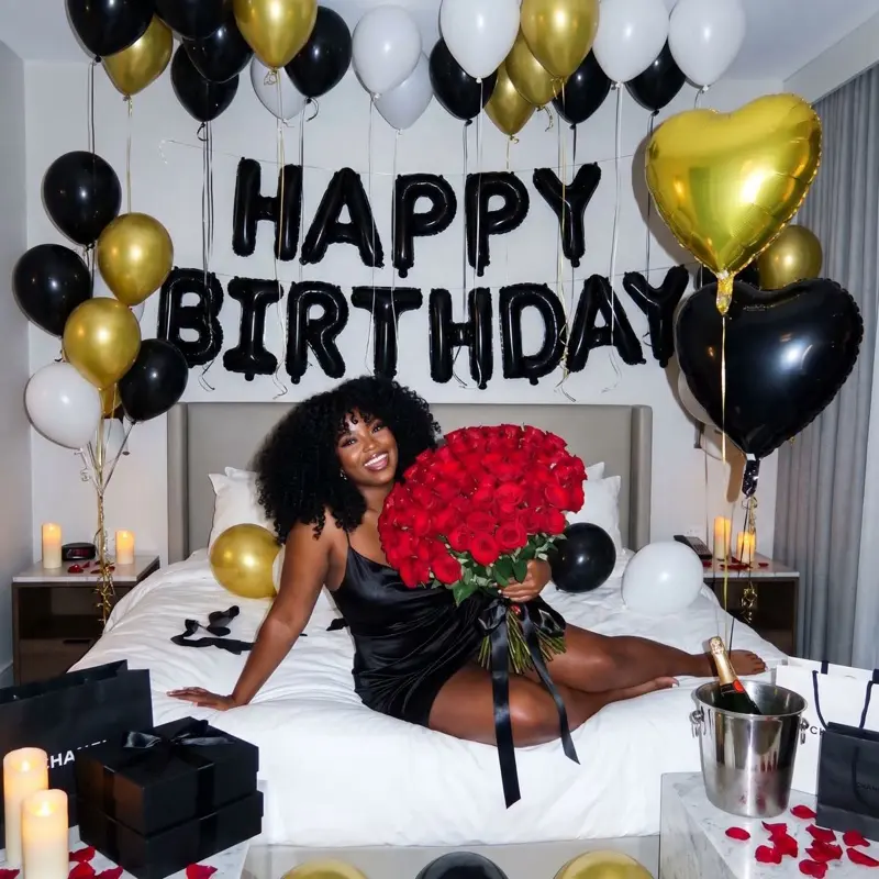 42Pcs 16-Inch Black "Happy Birthday" Letter Foil Balloons Set, Including Black, Gold foil balloon Decor party decoration birthday decoration, Balloon Garland, Backdrop