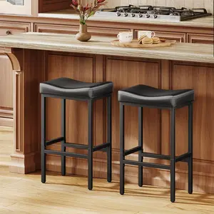 24 Inch Counter Height Bar Stools Set of 2, Compact Counter Stools for Small Spaces,  Faux Leather Barstools with Right-Sized Saddle Seat & Metal , 15-Minute Easy Assembly, Black