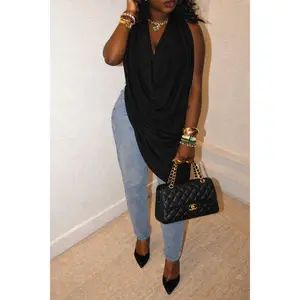 Cowl Neck Backless Tank Top (Black)