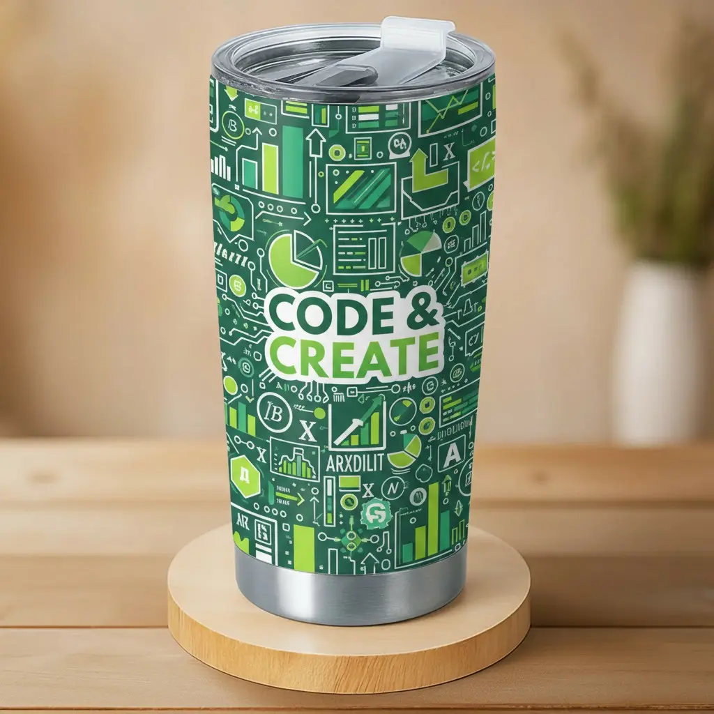 Absolutely Hilarious Coder Gift - "Code & Create" Tech Themed Design with Green Circuit Board Graphics and Data Chart Patterns - 20oz Insulated Stainless Steel Travel Tumbler for Software Engineers, Programming Geeks, and Creative Data Nerds Who Love