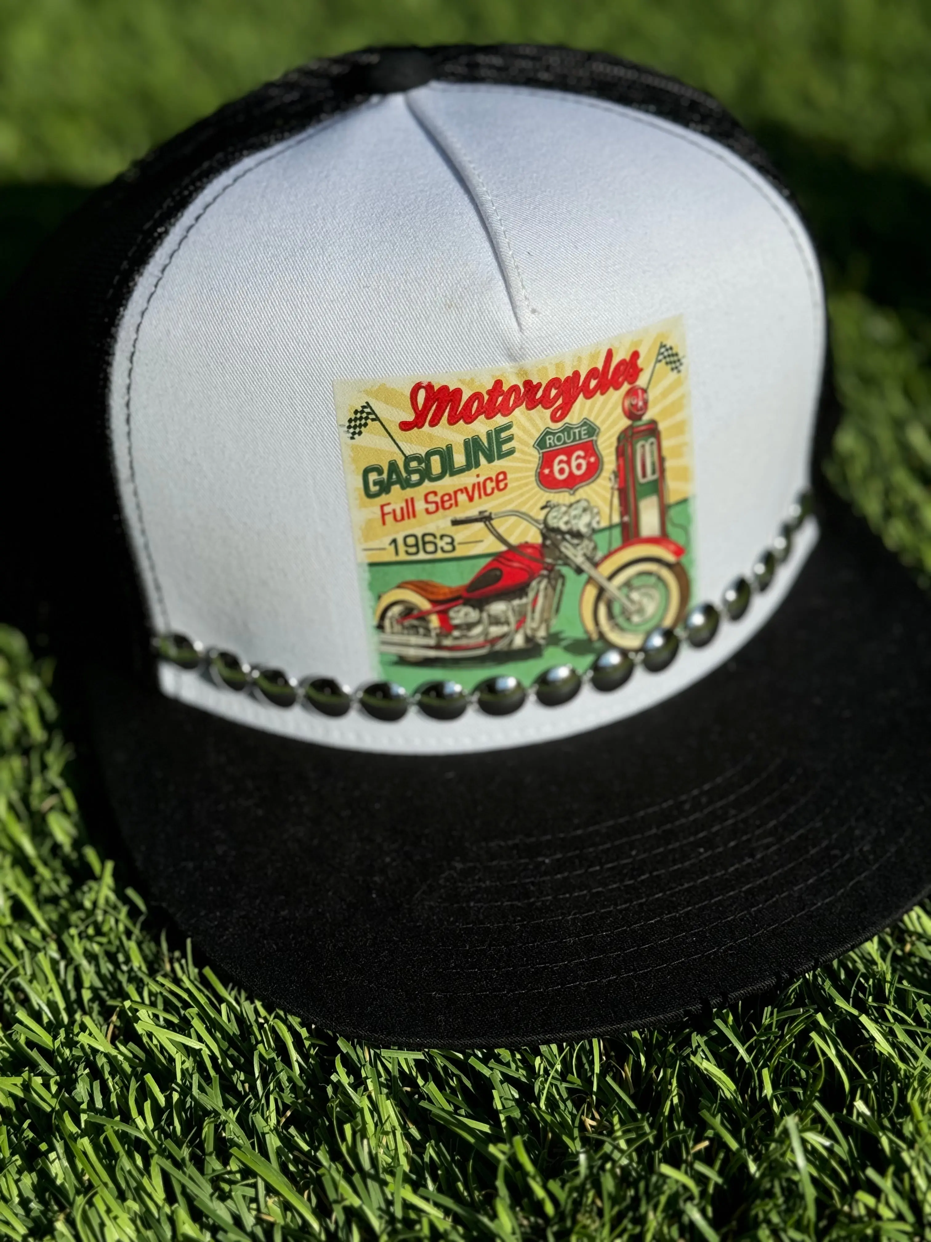 Unisex Cotton Motorcycle Flat Bill Hat - Vintage 1983 Gasoline Service Logo, Black Brim, Black Adjustable Strap, Casual Style for Motorcycle Enthusiasts with Unique Design, Unique Design For Enthusiasts, One Size Fits Most