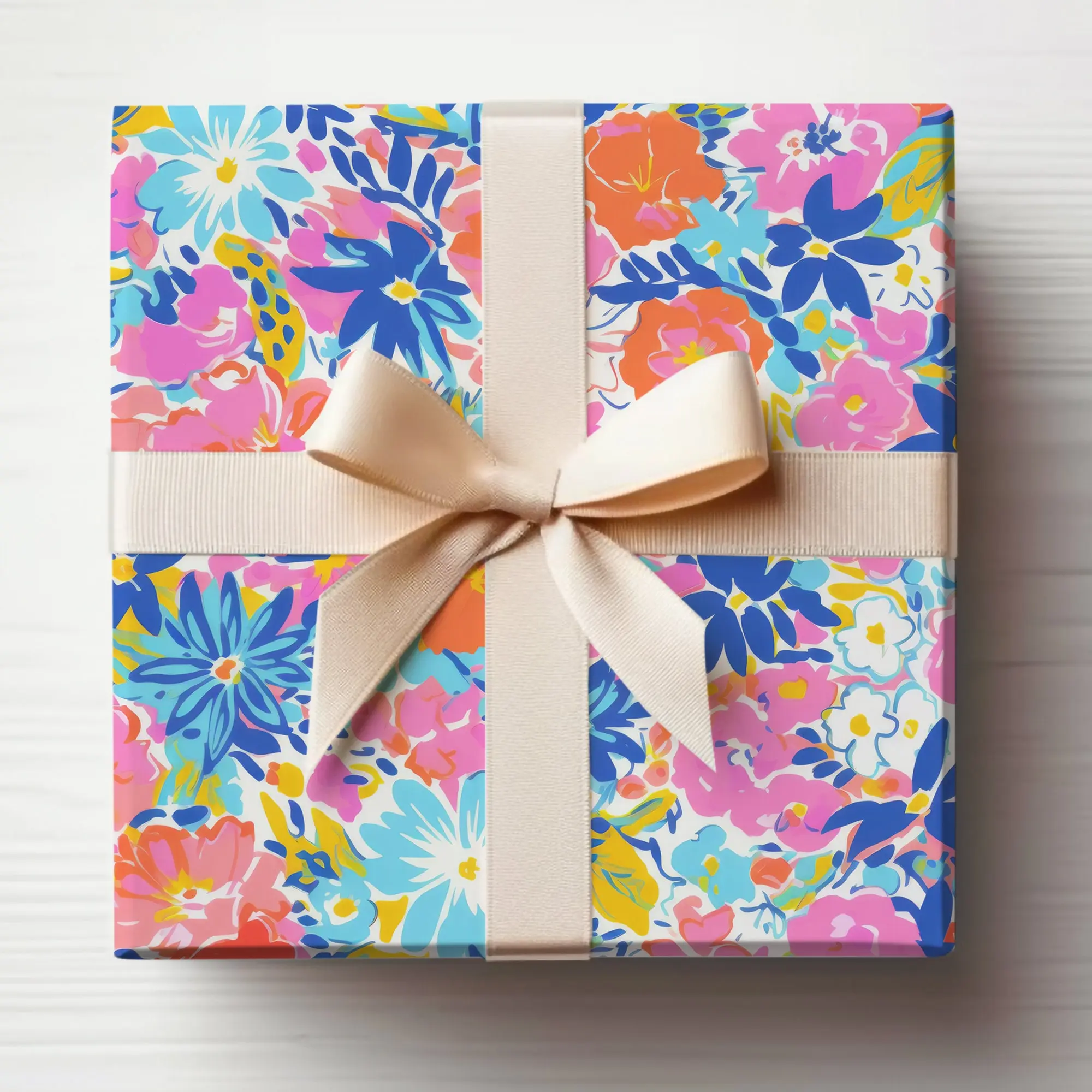 Girly Gift Wrap Roll, Preppy Wrapping Paper Roll, Summer Floral Wrapping Paper, Beachy Floral Gift Wrap Roll For Girl Birthday