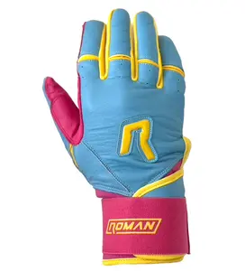 Roman Original Series Yellow Blue Pink Long Cuff PRO Batting Gloves with SurfGrip Palm & WaveLock Wrist Support for All Seasons Slugger Performance