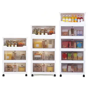 3 Tier Stackable Plastic Storage Bins with Doors and Wheels 42cm Foldable Plastic Storage Container Large Capacity for Craft Home Pantry DormTransparent