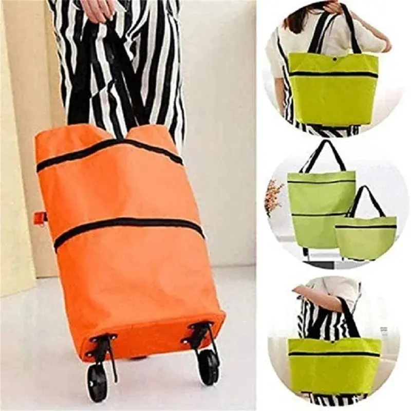 Household Portable Folding Wheeled Cart - Foldable Storage Bag for Groceries, Food, Fruits, Supermarket Use; Apartment-Friendly for Dorm & Home Rental Needs