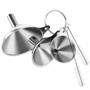 6 Pcs Stainless Steel Mini Funnels for Kitchen use. Large Tiny Small Funnel Set of 3, Metal Cooking Powder Food Grade Flask Funnels for Filling Bottles Liquor Water Spice, 2Pcs Cleaning Brushes