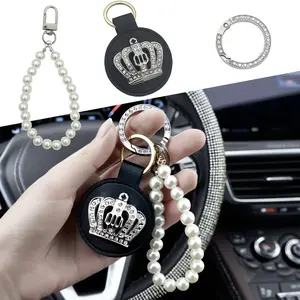 3-Piece Car Accessories Set, Shiny Rhinestone Crown Design Keychain, Key Ring Holder, Suitable for Car Keys, Home Keys, Bag Charms, Girly Car Accessories
