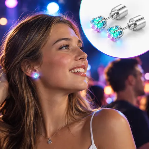 LED Earrings, Light Up Stud Earrings, Glowing Diamond Crown LED Earrings – Fashion-Forward, Lightweight & Versatile Light-Up Studs for Any Occasion