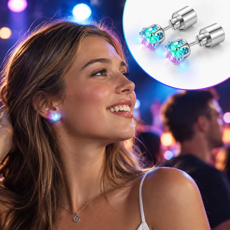 LED Earrings, Light Up Stud Earrings, Glowing Diamond Crown LED Earrings – Fashion-Forward, Lightweight & Versatile Light-Up Studs for Any Occasion