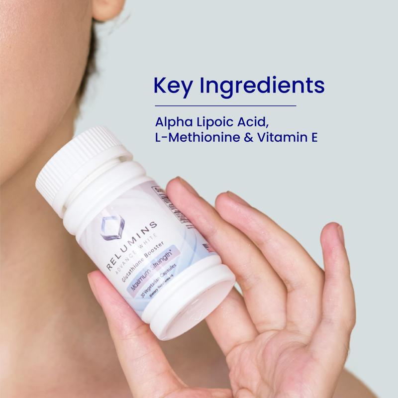 Relumins Advanced Glutathione Booster - Max Strength - 30 Vegetarian Capsules - Halal Certified - Supports Healthy Skin and Good Antioxidant Levels for Overall Wellness