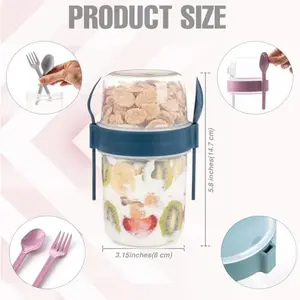4 Pack Breakfast 22 oz On The Go Cups with Lids and Spoon, Reusable Cereal Yogurt Cup with Topping Plastic Overnight Oats Container for Granola Oatmeal (22 oz - 4 Pack)
