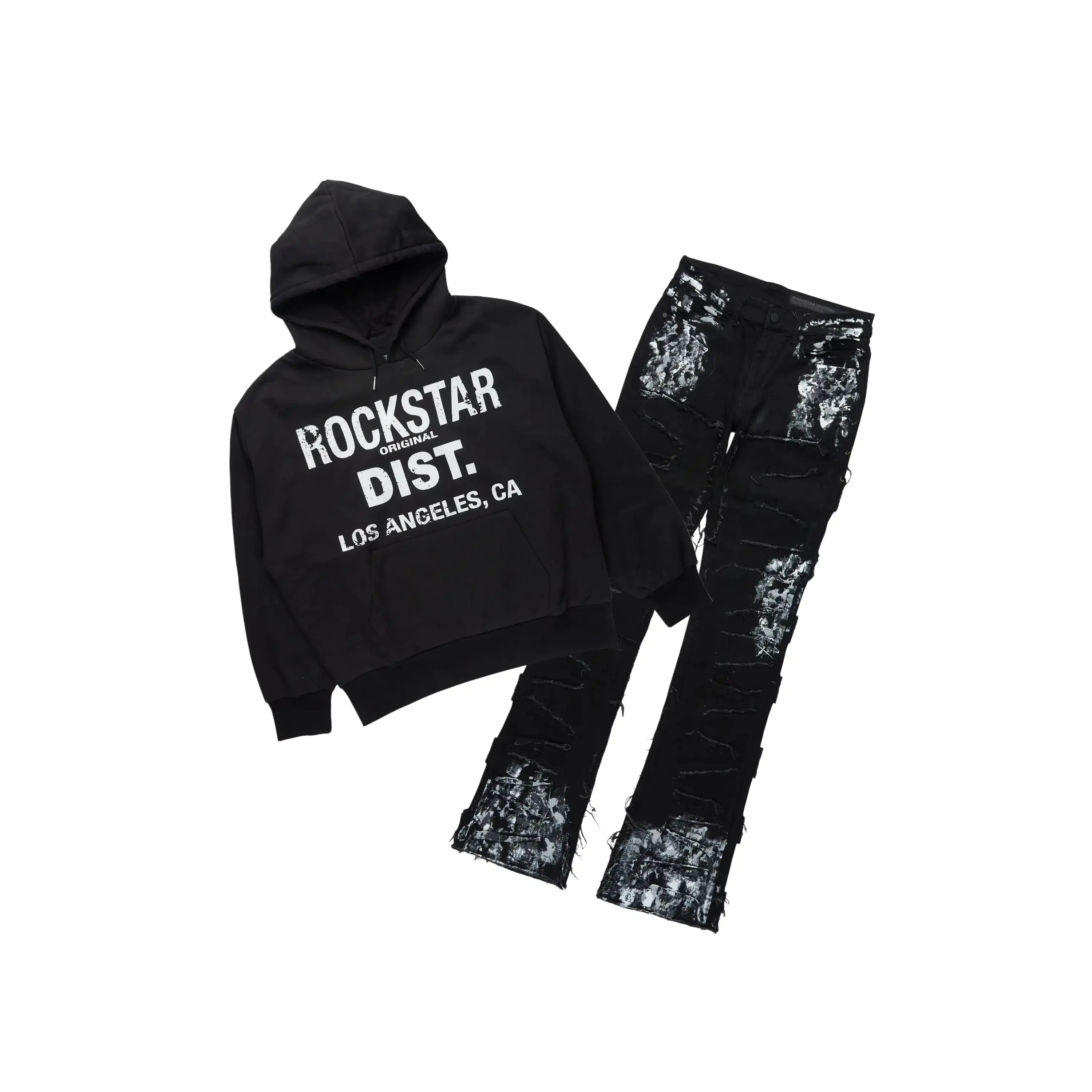 Saxon Black/Grey Hoodie/Stacked Flare Jean Set