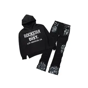 Saxon Black/Grey Hoodie/Stacked Flare Jean Set