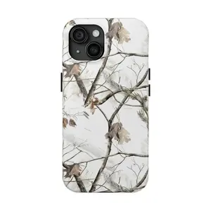Tactical White Real Tree Camo Heavy Duty Tough Phone Case Hard Protective Cover for iPhone 11 12 13 14 15 16 17 Pro Max Plus