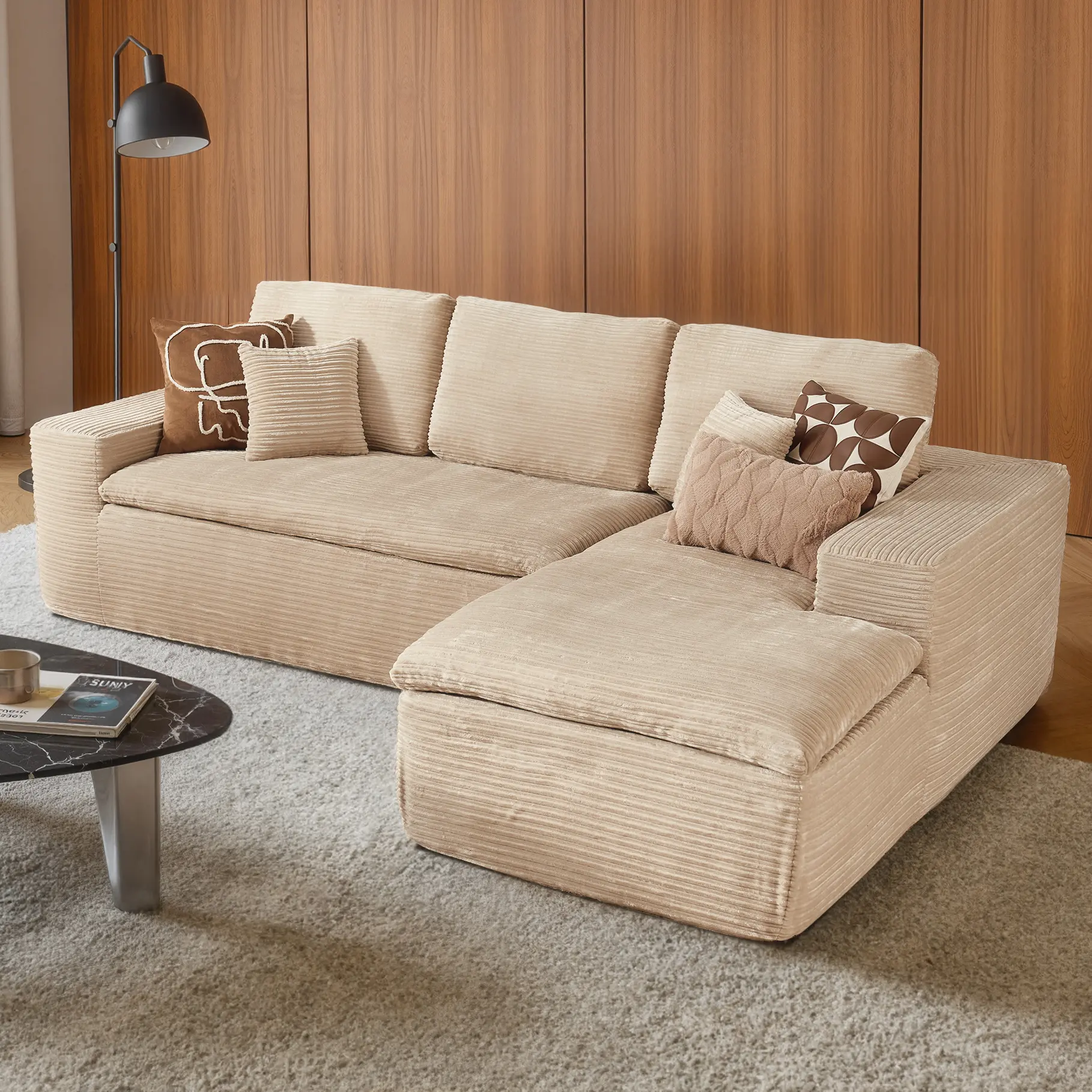 Beige Corduroy Right Chaise