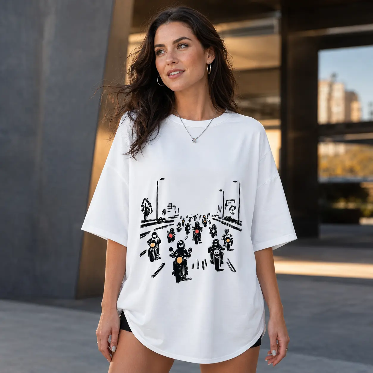 Motorcycle Graphic T-Shirt, Biker Group Ride Tee, Oversized Unisex Crew Neck Streetwear Top for Men and Women