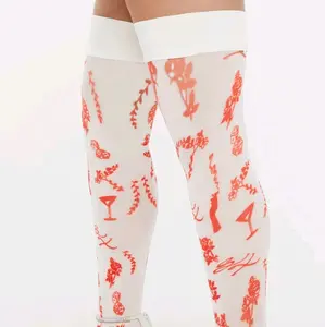 Savage X Fenty "Skrew Leg Day"  Roasted Red Fresh Ink Stay Up Thigh High Stockings for Women Womenswear Elegance