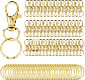 100PCS Gold Swivel Clasps with Key Rings Lobster Claw Snap Hooks for Keychains Jewelry DIY Crafts