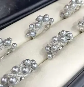 Natural seawater pearls of 4-5mm in size, open-ended ring for finger
