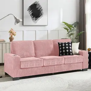 83.86"Corduroy Fabric sofa,Modern Compressed Couch,3-Seater Sofa, Furniture for Living Room,Bedroom,office ,Pink