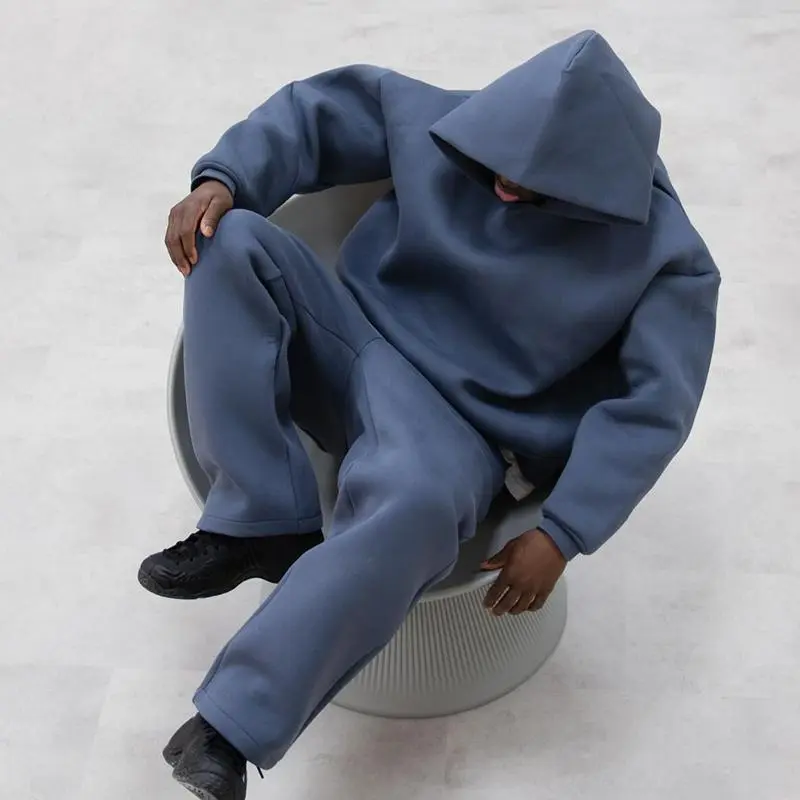 Men's 2-Piece Winter Oversized Hoodie & Sweatpants Set - Long Sleeve Elastic Pullover, Vintage Hip Hop Punk Casual Menswear Plain Sports Clothes