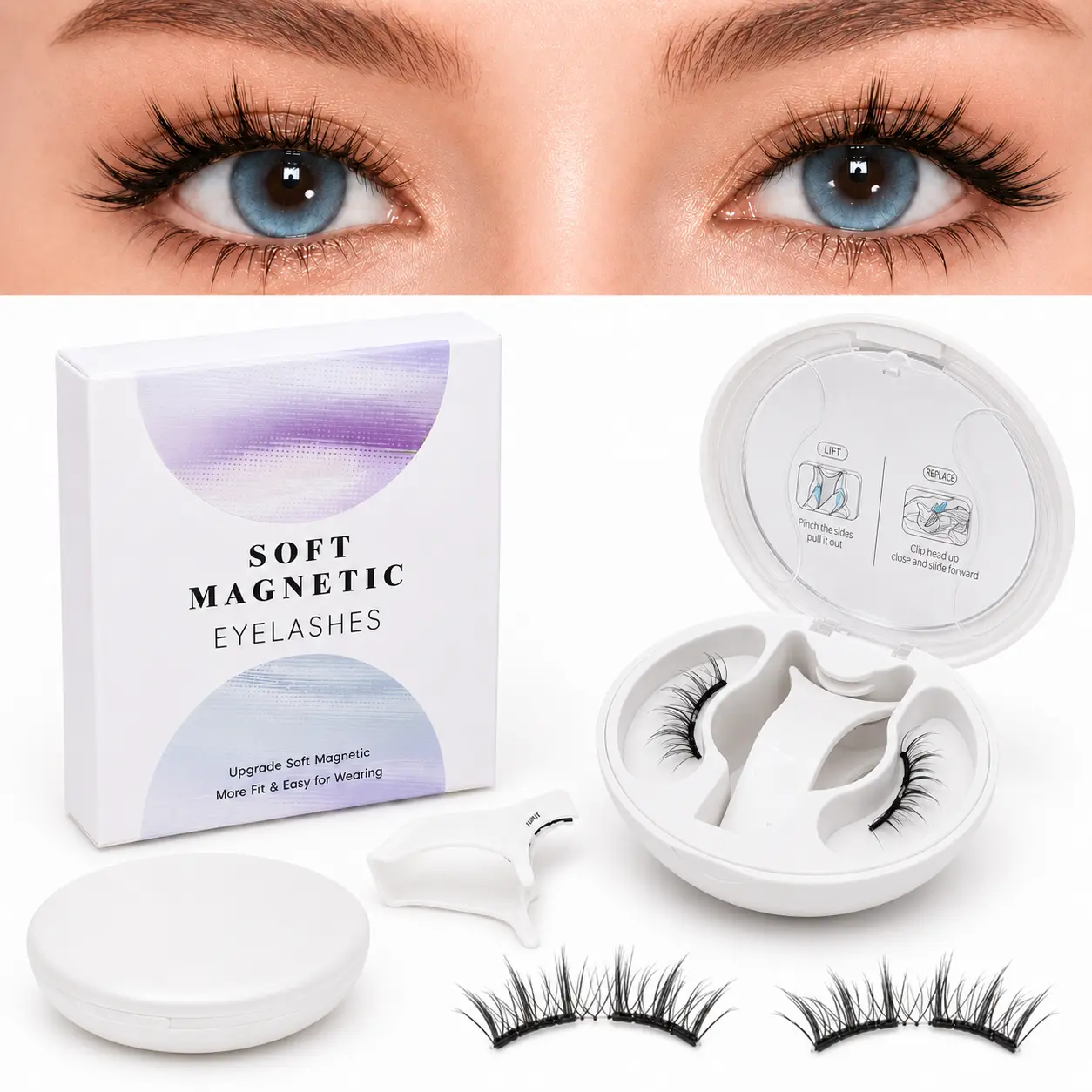 Magnetic Eyelashes Natural Look Wispy Magentic Lashes Reusable Magnetic Eyelashes with Applicator No Glue Needed Press on Magnetic Lashes Quick to Wear