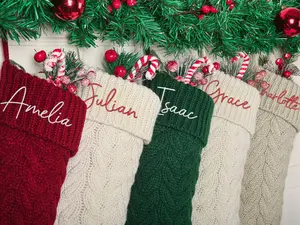 Custom Embroidered Stockings family Christmas Stockings personalized Embroidered Stocking With Name 2024 Holiday Knitted Christmas Stockings