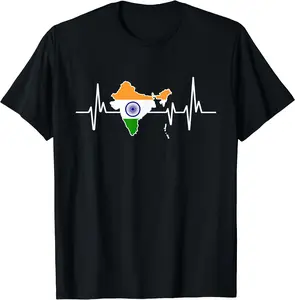Heartbeat Design Indian Flag India T-Shirt