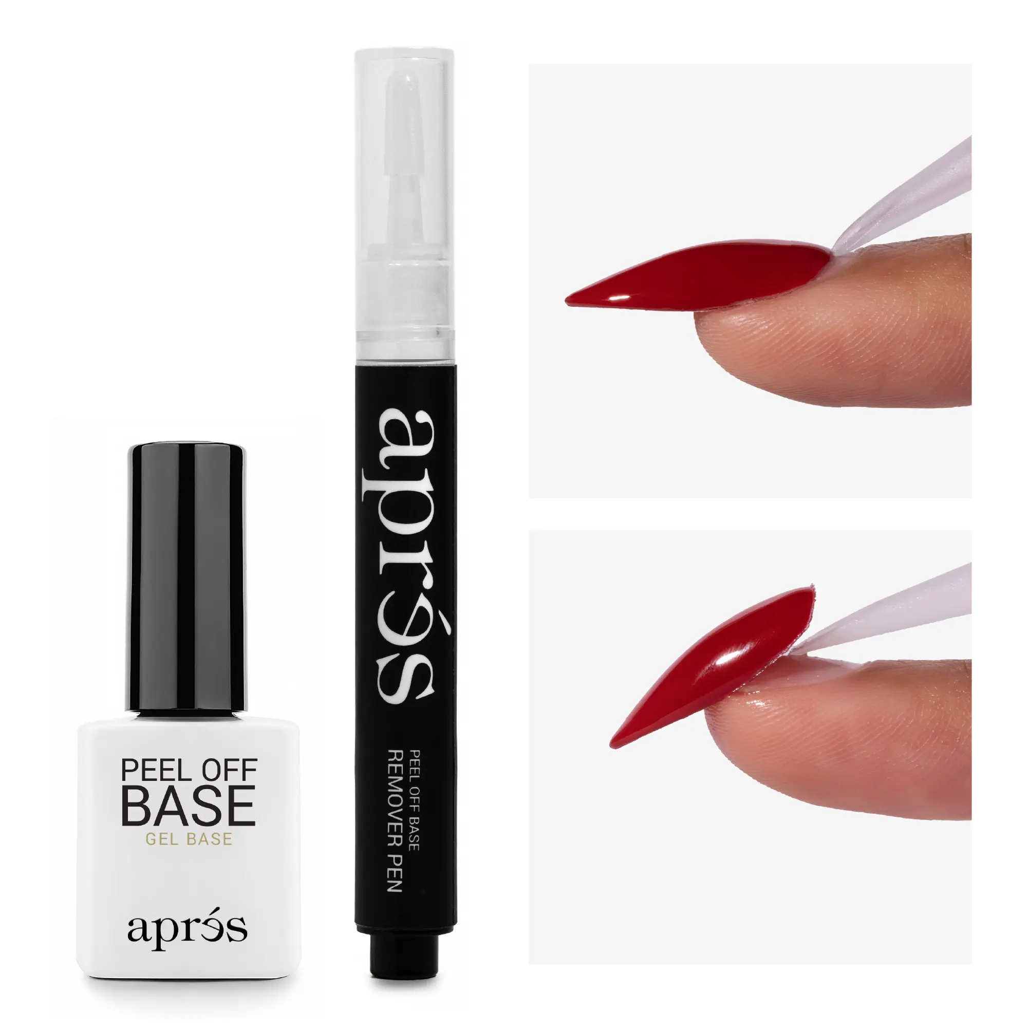 Aprés Peel Off Base + Remover Pen Bundle Set - No-Soak Gel Nail System, 15-Second Per Nail Removal, Up to 2 Weeks Wear, Foil-Free, Non-Damaging, Easy At-Home DIY Use