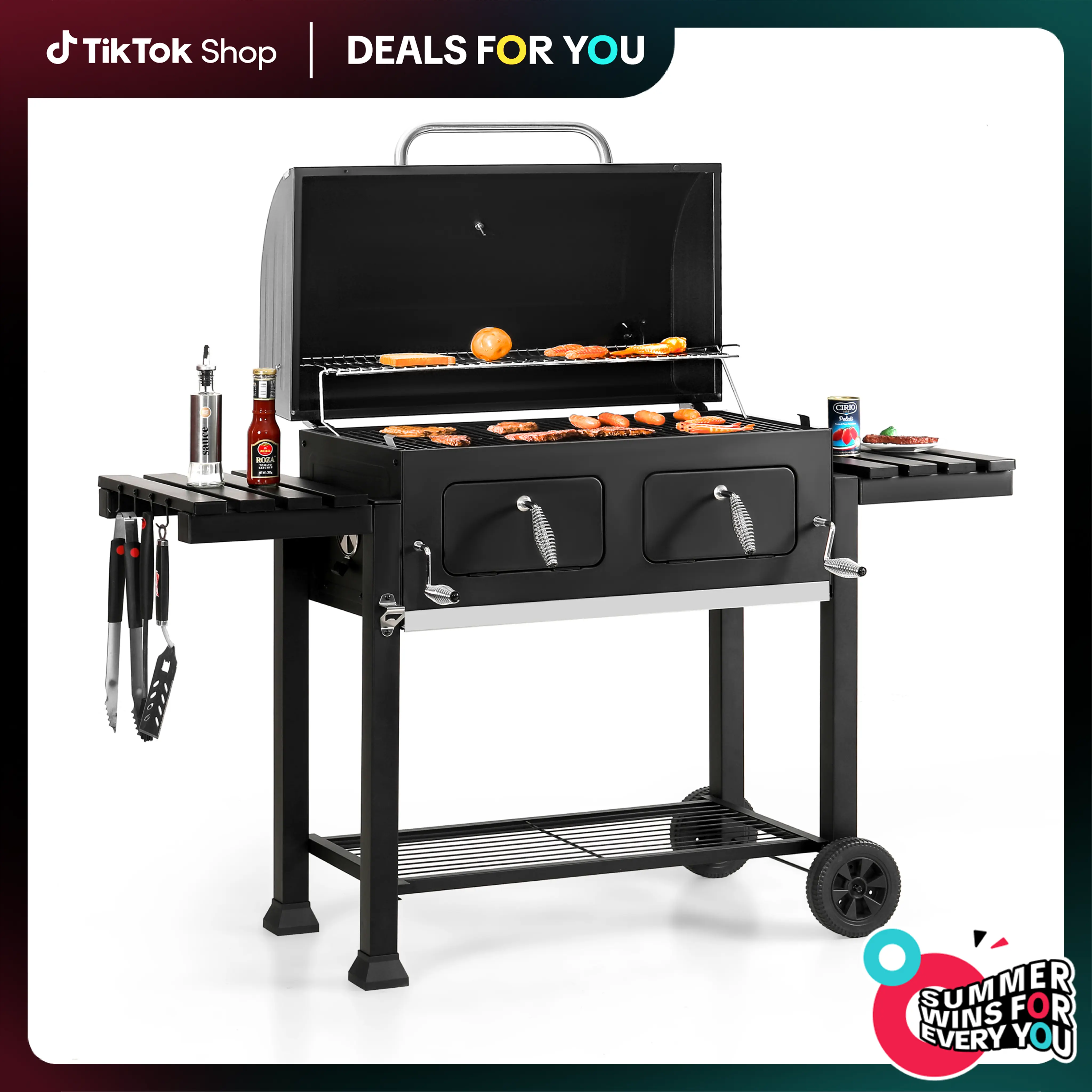 PHIVILLA Home Extra Large Heavy Duty Charcoal BBQ Grill – 794 SQ.IN Backyard BBQ Barbecue, Easy-Clean Ash Tray, Enamel Grates, Smokeless Outdoor Cooking Metal Iron
