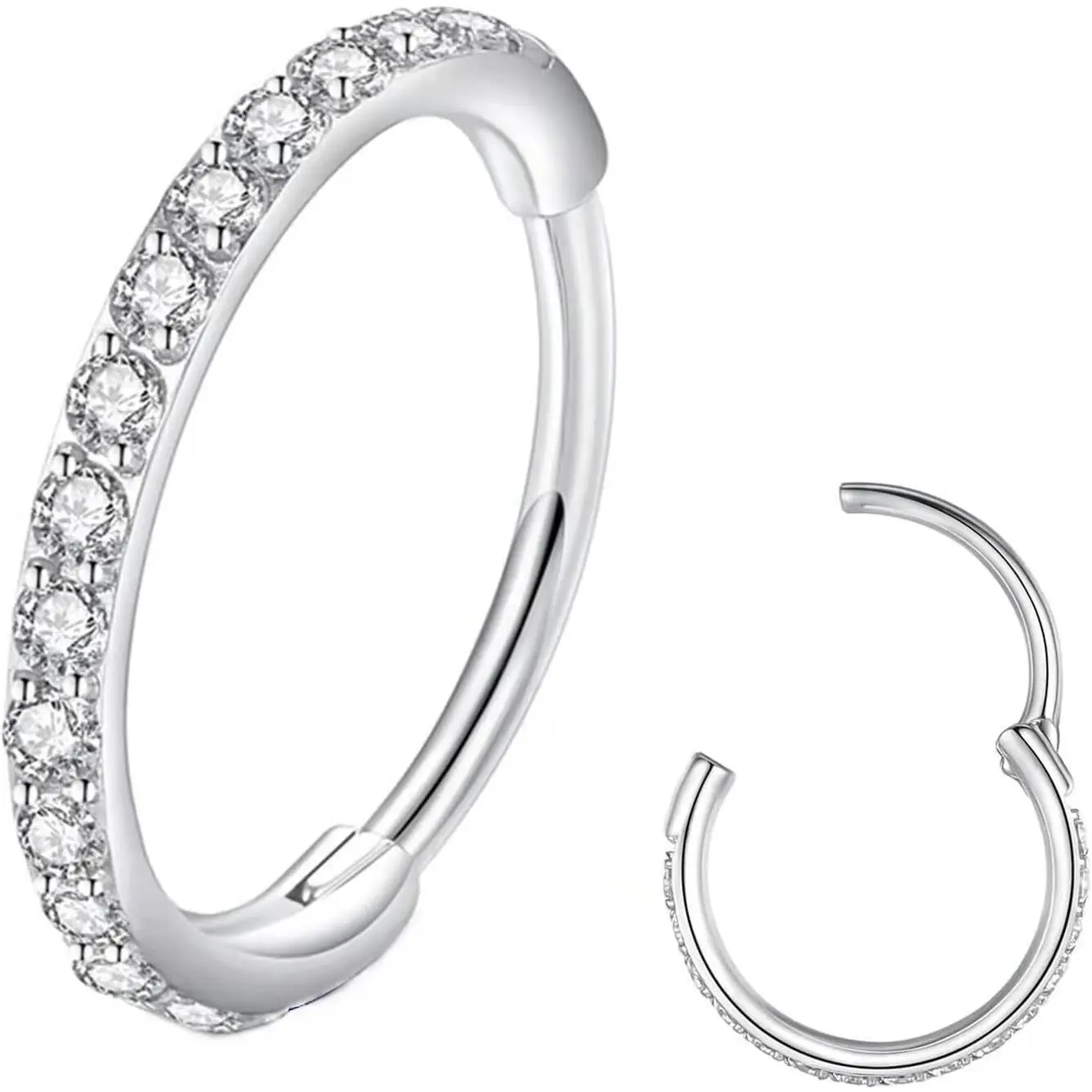Clear CZ Nose Rings Hoop 316L Surgical Steel Cartilage, Conch, Daith, Helix, Tragus, Lobe, Snug Body Piercing Jewelry - 20G, 18G, 16G