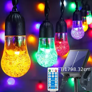 2024 59Upgraded Pear Shape Multi-Color Large Sphere Solar String Lights - Energy Efficient, Dimmable, Remote Controlled, Copper Material, Wireless with Infrared Sensor - Perfect for Mardi Gras, Outdoor Porch, Camping, Tent Decoration