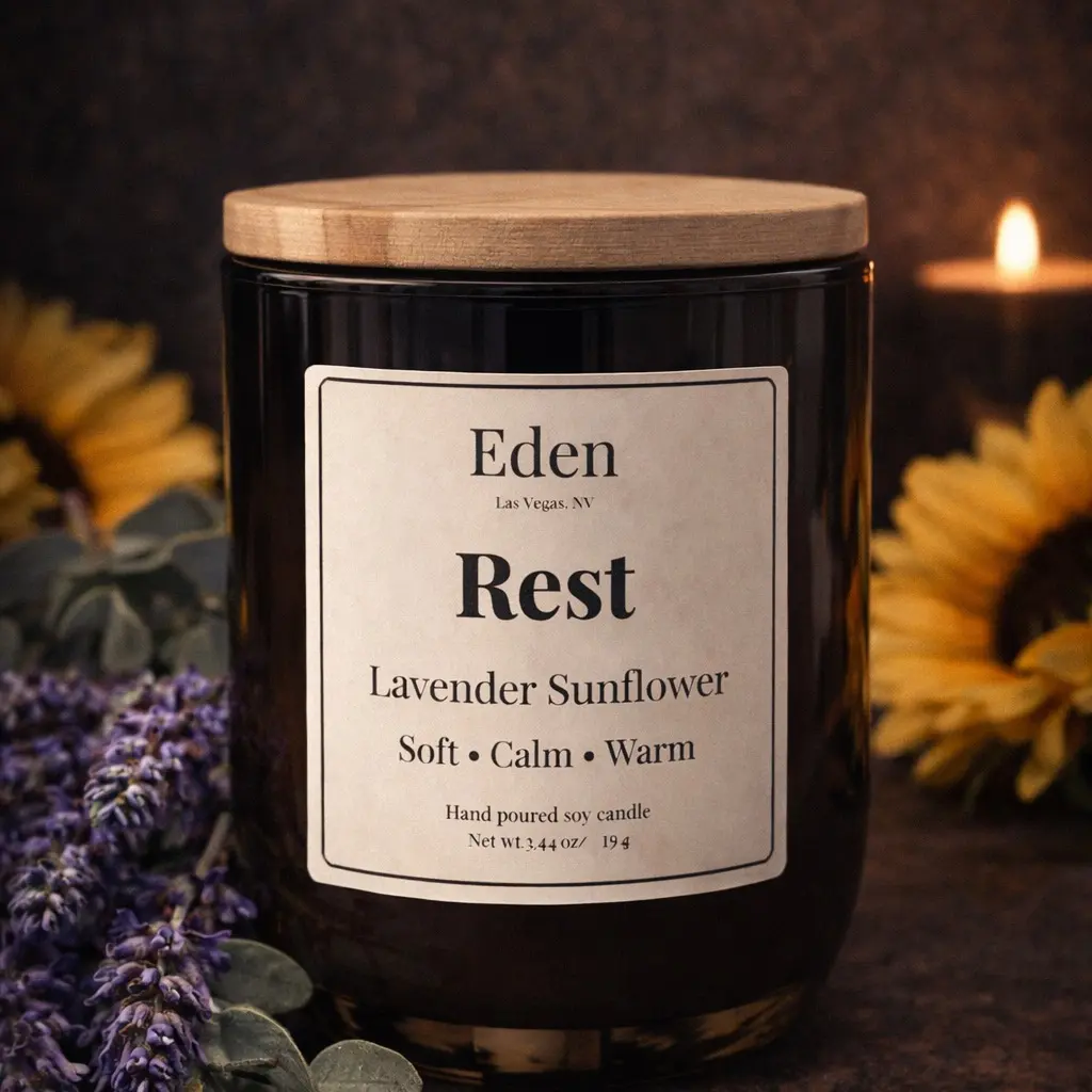 Eden Rest Candle - Lavender Sunflower Soy Candle (Calm & Recovery)