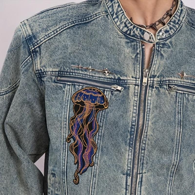 2 Pcs Jellyfish Iron-On Patches, Vivid Navy, Gold, and Black Ocean-Themed Embroidery Design, Heat-Press or Sew-On, Suitable for Jackets, Bags, Hats, Denim, Embroidered Craft Gifts for Men/Women